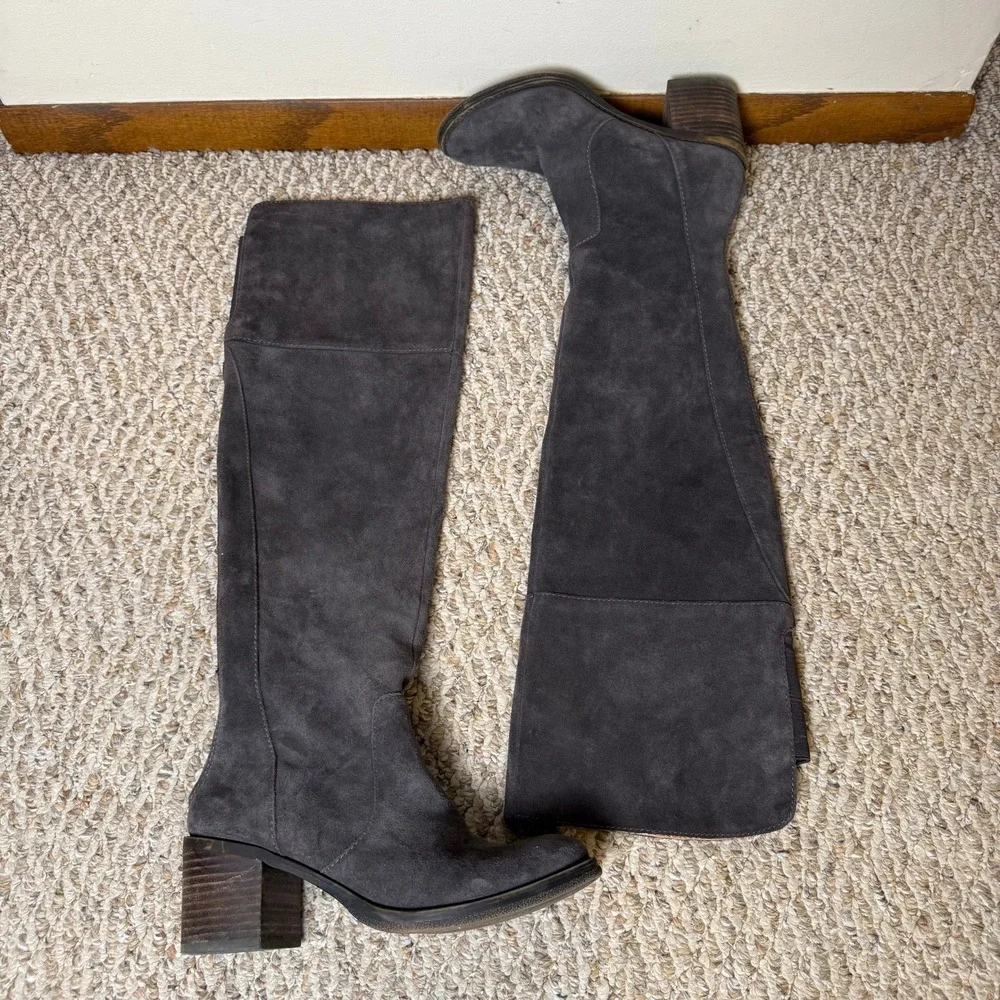 Lucky Brand Rayla Grey Leather Suede Over The Knee Boots Women's 7.5M Block Heel